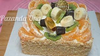 Нежный фруктовый торт //Простой рецепт торта // Fruit cake // Mevali va mazali tort