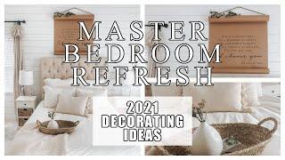 FARMHOUSE BEDROOM DECORATING IDEAS | DECORATE WITH ME 2021 | DECORATING ON A BUDGET | HOUSE + HOLM