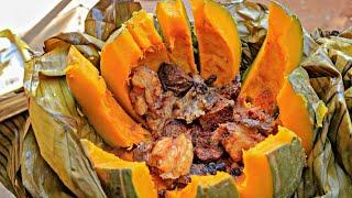 Steamed Pumpkin Stuffed with meat / Pumpkin Beef luwombo /Ugandan foods