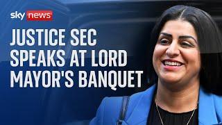 Watch live: Justice Sec Shabana Mahmood delivers speech at the Lord Mayor's Banquet