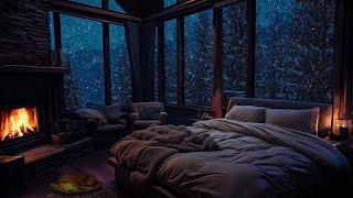 Lying in bed having beautiful dreams with blizzard sounds | Fireplace burning | Winter wonderland