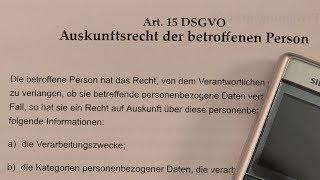 Art 15 DSGVO Auskunftsrecht der betroffenen Person