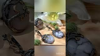 МОХОВЫЙ АГАТ с бриллиантами и сапфирами  набор серебряный с позолотой! #ювелирГеоргий