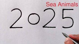 How to Draw Turtle from Number 2025 | Easy Sea Animals Drawing /Easy Turtle Drawing /Number Drawing