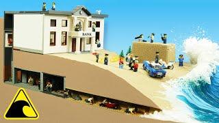 Tsunami Crashes Bank Heist - LEGO Dam Breach Experiment - Wave Machine vs Thieves