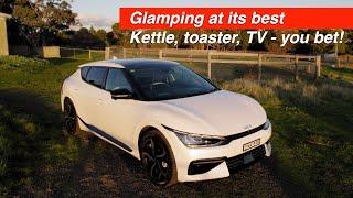 Camping in the 2022 Kia EV6. Vehicle to load meets glamping!