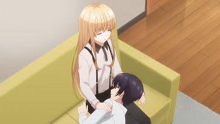 Amane happily resting her head on Shiina's lap Ep 11 The Angel Next Door Spoils Me Rotten