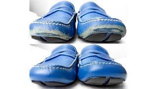 Ремонт кожи на обуви Prada Реставрация мокасинов (Жидкая кожа?)