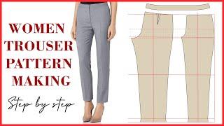 How To Make Women's Trouser Pattern For Beginners | Pant Pattern Drafting | Step By Step