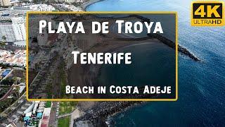 Playa de Troya I & II - Costa Adeje beach in Tenerife, aerial drone video - 4K