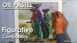 Oil Pastel Figurative Composition : The Working Woman | step by step | Supriyo
