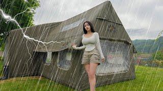Camping in Heavy Rain️with 2-Room Inflatable Tent️ Rain & Thunderstorms ASMR