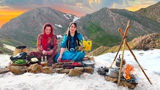 SNOW in SUMMER - Cooking Iranian food in Harsh Mountain - Summer Adventure