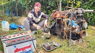 The girl repaired and restored the 4102 car engine for her neighbor.