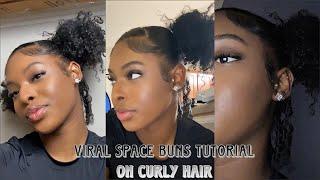 Viral TikTok Space Buns Tutorial On Curly Hair | step by step || Khalea Marie