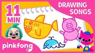 How to draw a Baby Shark and more | +Compilation | Drawing Songs | Pinkfong Songs for Children