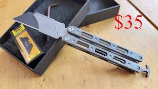 Titanium Utility Knife Butterfly Knife Unboxing & Review. $35 Titanium Balisong Box Cutter