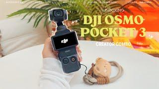 DJI Osmo Pocket 3 (Creator Combo) Aesthetic Unboxing accessories + camera test & comparisons(ASMR)