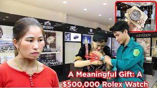 Truong beamed with happiness after receiving a meaningful gift and a warm kiss from Ly Tieu Nu.