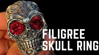 Filigree Ruby Red Silver Skull Ring | AJT Jewellery 2020