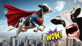 Super man cow flying animation | funny cow videos | cow dance