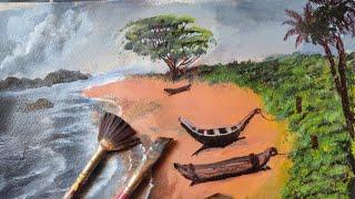 How to draw a beautiful beach - Deshum art