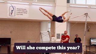 Angelina Melnikova back training on uneven bars (January 2024)