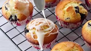 Muffin ai mirtilli con glassa al limone