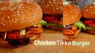 Chicken tikka burger recipe | How to make chicken burger | homemade chicken burger with lettuce