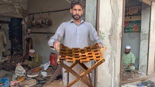 These Artisan are Experts in Making Folding Wooden Stool with Brass Inlay Work || DIY Folding Stool