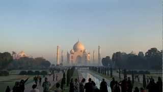 Entering Taj Mahal grounds at sunrise.