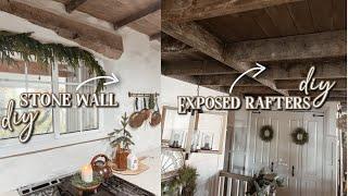 Creating Our Dream Cottage Kitchen  DIY Stone Wall | DIY Exposed Rafters