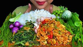 SPICY SHRIMP PICKLED SALAD, STIR FRIED WATER SPINACH  LEAVES & WHITE RICE