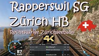 CAB RIDE 4K  Rapperswil SG - Zürich HB S7 (Rechtsufrige Zürichseebahn / rive droite)  DPZ S-Bahn