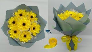 DIY | How to Make a Bouquet of Flower from Satin Ribbons Easy | Wrapping a Round Flower Bouquet