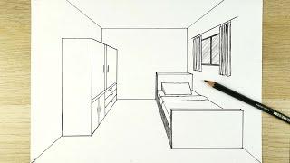 How to Draw a Bedroom in 1-Point Perspective | perspective drawing | drawing room | Arts Academy HD