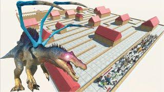 ESCAPE FROM ALIEN SPINOSAURUS - HOUSES MAZE COURSE - LAST SURVIVOR - Animal Revolt Battle Simulator