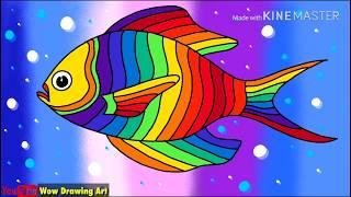 Draw Rainbow fish | Easy colourful fish drawing | How to draw fish with rainbow colors