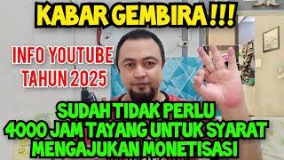 SUDAH TIDAK PERLU 4000 JAM TAYANG UNTUK SYARAT MONETISASI TERBARU 2025