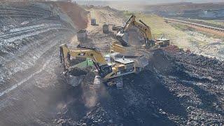Three Caterpillar 385C Excavators Loading Mercedes & MAN Trucks - Sotiriadis/Labrianidis Mining