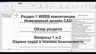 Тест Инженерный дизайн CAD Раздел 1 WSSS Часть 1 Вопросы 1-2 Охрана труда и техника безопасности