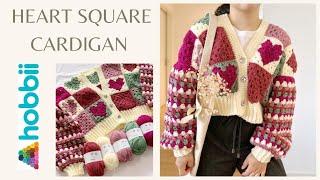 GRANNY HEART SQUARE CARDIGAN | HOBBII YARN | CROCHETBYBEV