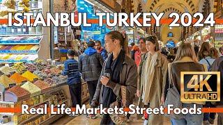 Istanbul turkey 2024 Real Life,Markets,Street Foods in Sirkeci,Egyptian Bazaar | 4K Walking tour