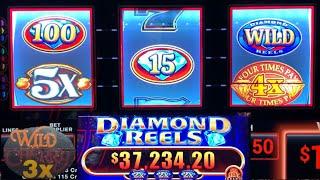 AWESOME NEW Diamond Reels slot! Triple Double Wild Cherry + 5x5x5x JACKPOTS + Double 3x4x5x Diamond!