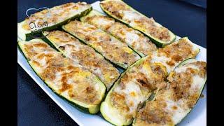 Zucchini überbacken mit Käse und Thunfisch Füllung | Auflaufform | ZUCCHINI THUNFISCH SCHIFFCHEN
