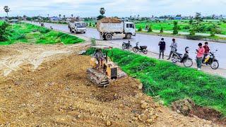 NEW UPDATE Wonderful View! Land fill up process by 5Ton Dump truck unloading Soil & Dozer Push soil3