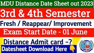 Mdu Distance 4th Semester date sheet 2023 | Mdu distance 3rd semester reappear datesheet out 2023