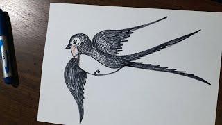 Qaldirg'och rasmini chizish. Qush rasmini chizish. How to draw a swallow. Bird drawing for kids.