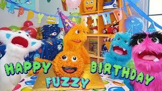 Fuzzy's Surprise Birthday party!   Fuzzy Puppet turns 4!!!!!!  FUN KIDS TOY action figures