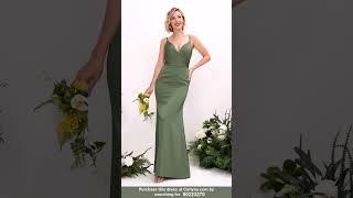 Experience the luxurious allure of Carlyna's Green Olive Satin gown  only $99